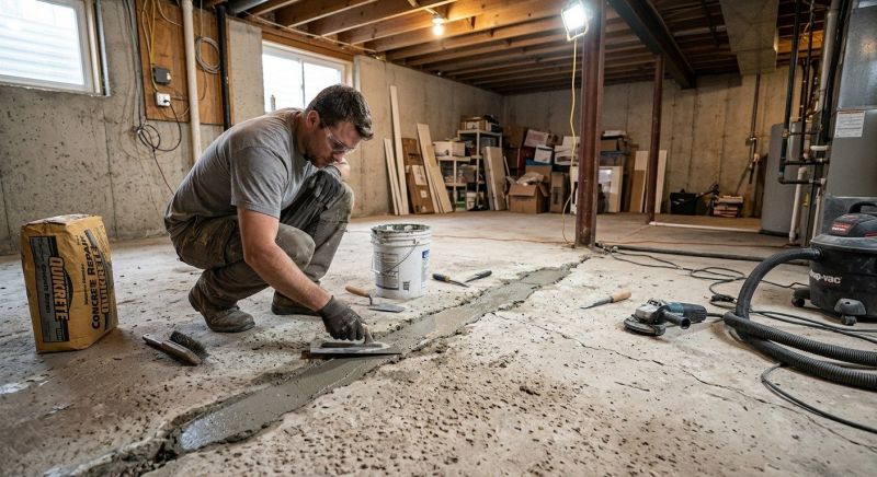 Cracked Basement Floor Repair in Oldham County, KY