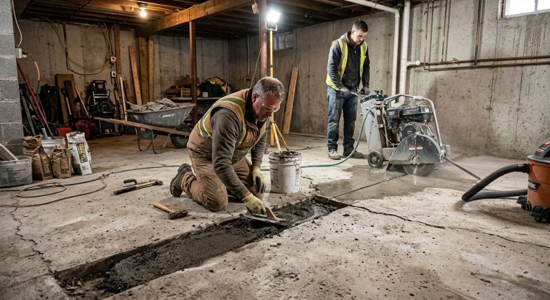 Cracked Basement Floor Repair in Oldham County, KY